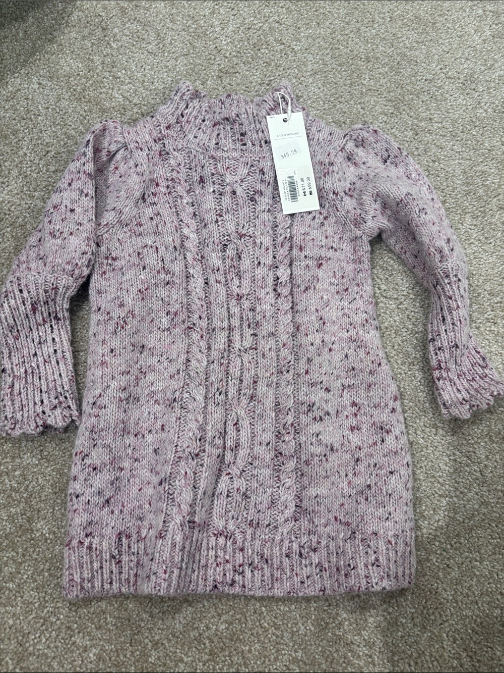 Pink Speckled Cable Knit Baby Girl 6-12 Month Sweater